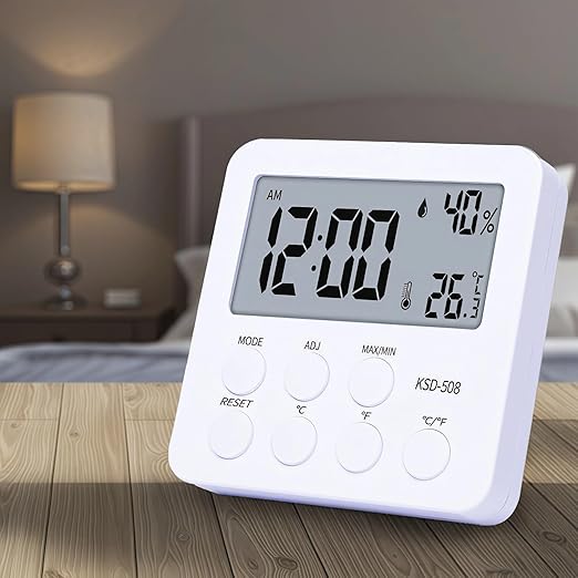 Digital Temperature & Humidity Monitor with Alarm Clock, Large LCD Display for Reptile Enclosures and Terrariums