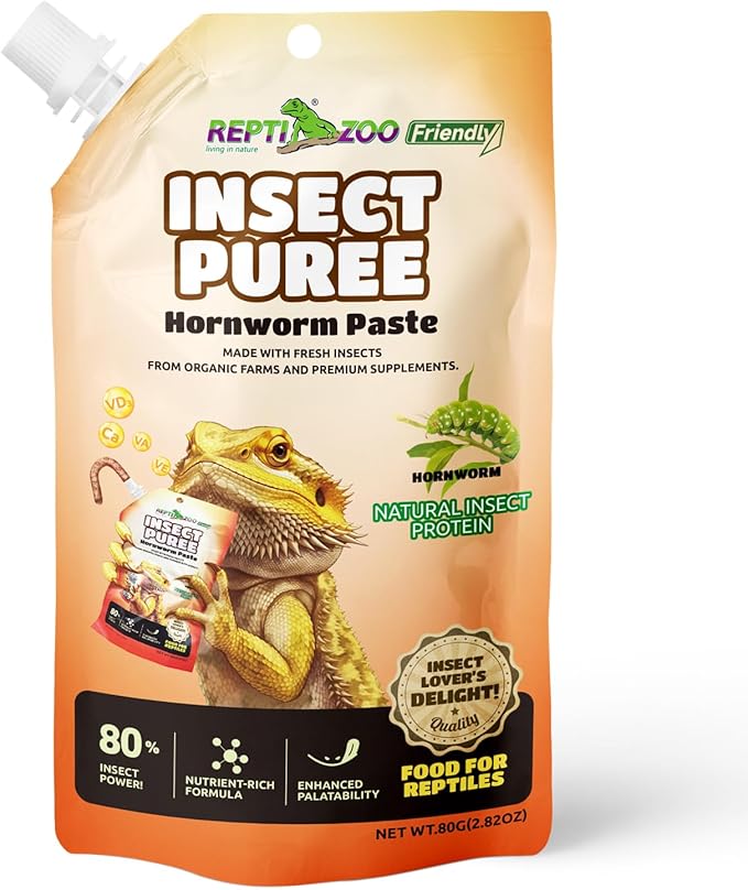 Crested Gecko Food Insect Puree, Hornworm Paste Reptile Food Made with Fresh Insects Gecko Food Complete Diet 2.82oz