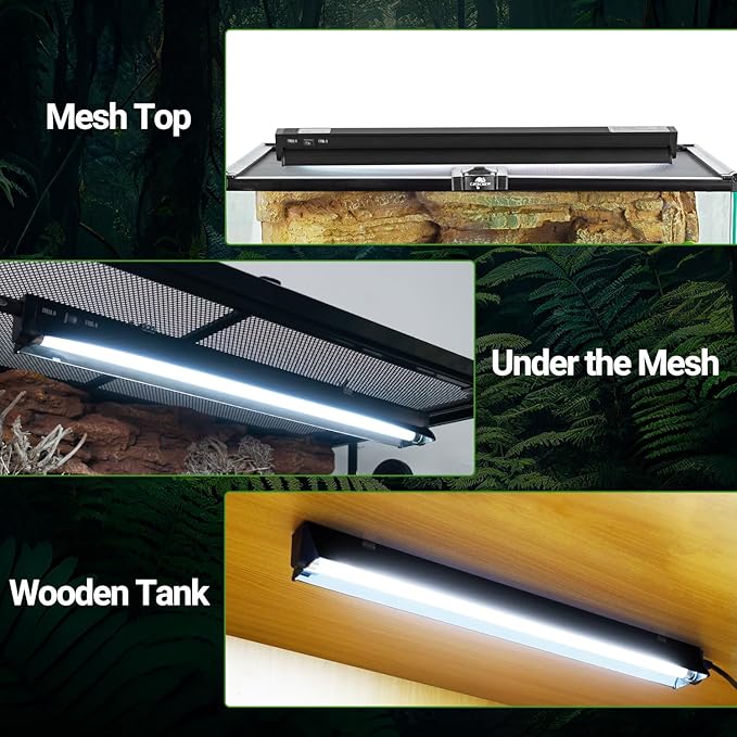 Switchable UVB Light for Reptiles, 24W T5 UVB Light Combo Kit for Tropical 5.0 & Desert 10.0, 22.6" Terrarium Hood Lamp Fixture with UVB 10.0 Bulb for Bearded Dragon Gecko Snake Lizard Turtle