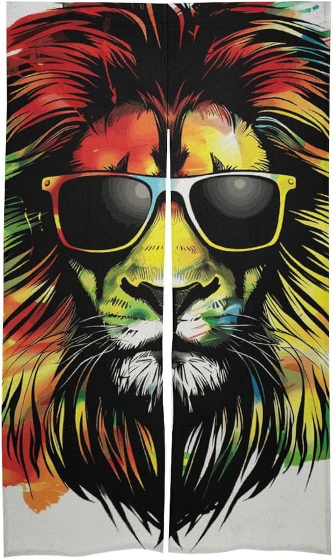 Lion Glasses Jamaica Rasta Light Blocking Door Curtain, Suitable for Bedroom Entrance