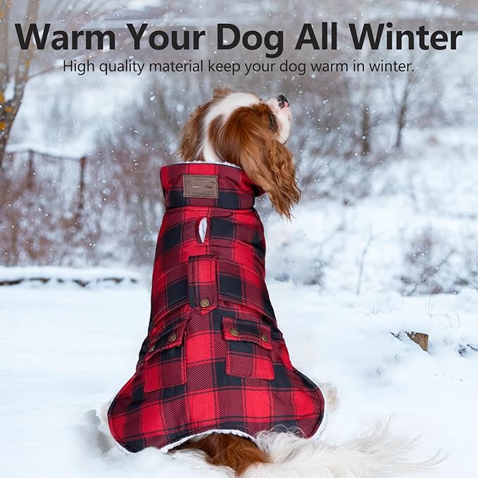 KYEESE Dog Coat Windproof Dog Coats for Small Dogs Waterproof Dogs Jacket with Fleece Lined Soft Pet Sweater for Cold Weather Warm Pet Winter Puffer Coat with Leash Hole Thick Pets Clothes with Pocket