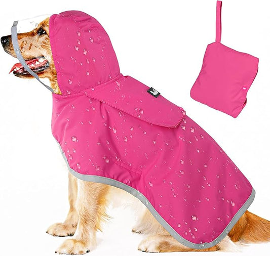 Lukovee Dog Raincoat, Adjustable Dog Rain Jacket with Clear Hooded Double Layer for Large Medium Small Dogs Puppies, Waterproof Rain Coat Poncho with Reflective Storage Pocket & Rim (FU,XS)