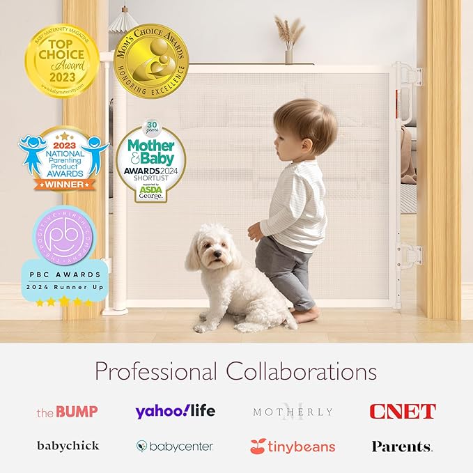 Retractable Baby Gate, Momcozy Mesh Baby Gate or Mesh Dog Gate, 33" Tall,Extends up to 55" Wide, Child Safety Gate for Doorways, Stairs, Hallways, Indoor/Outdoor