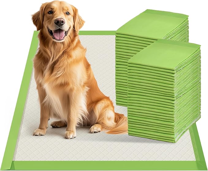 Gardner Pet Dog Pee Pads Extra Large 28"x34", XL Thicker ECO Green Disposable Puppy Training Pads Super Absorbent Full Edge-Wrapping Pad for Dogs, Puppies, Cats, Rabbits (200 Count)