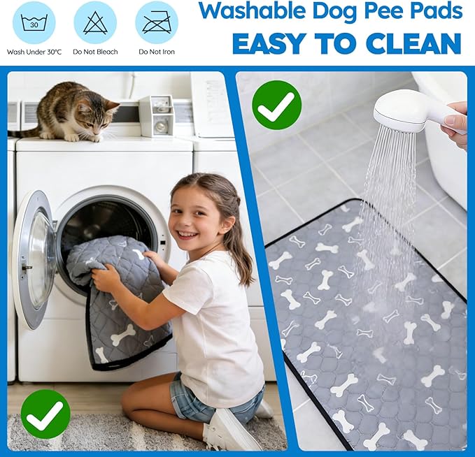 2 Pack Washable Pee Pads for Dogs, Absorbent Reusable Puppy Training Pads, Leakproof, Non-Slip, Waterproof Cat Doggie Pad Pet Potty Mat for Indoor&Outdoor, Whelping, Crate, Gray 18"x24"