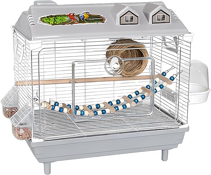 Parakeet Bird Cage, Clear Portable Cockatiel Carrier, Medium Bird with Wooden Perch, Acrylic Lightweight with Removable Tray, Pet with Travel Handle, Indoor Cage for Conures Macaws
