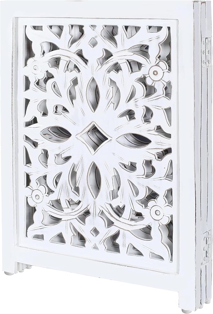 Lightnpro Foldable Carved Wooden Dog Gate - Freestanding Indoor Pet Safety Barrier, Adjustable Decorative Dog Fence for Stairs, Doorways & Hallways - 24x18 Inch Antique White