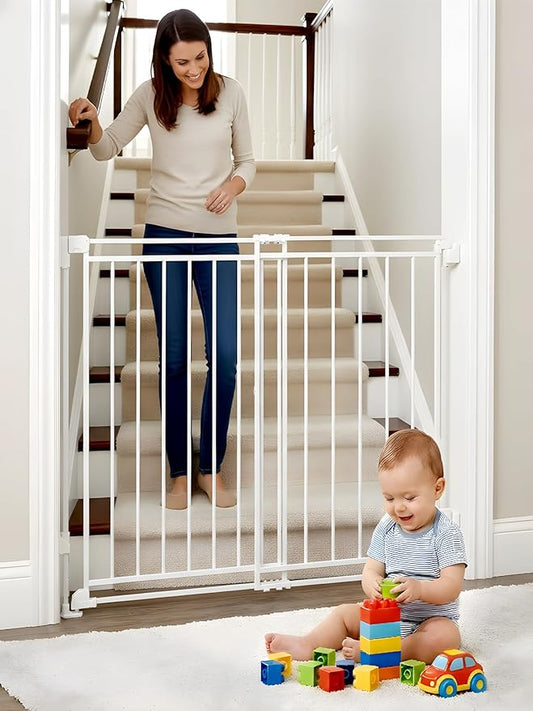 Baby Gate for Stairs Doorways & Kitchen, Extra Wide 32"-54" W x39 H Extra Tall, No Bottom Bar Dog Gate, One-Handed Auto-Close, Hardware Mount Safety Gate for Dogs & Toddlers, White
