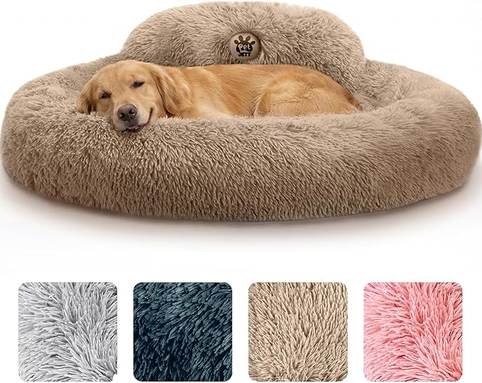 PetJett XL Dog Bed for Large Sized Dog - 45'' Extra Large Dog Bed, Washable Dog Bed - Anti-Slip Super Soft Round Donut Bed, Fluffy Faux Fur Anti-Anxiety Premium Comfort Pet Bed, Fits Dogs upto 120 lbs