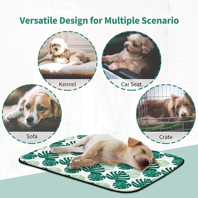 NWK Pet Cooling Mat -Q-Max>0.345 Ice Silk Cooling Mat for Dogs & Cats Portable & Washable Pet Cooling Blanket, Car Seats, Beds for Summer (Green Leaf, 27'' X 20'' X 0.3'')
