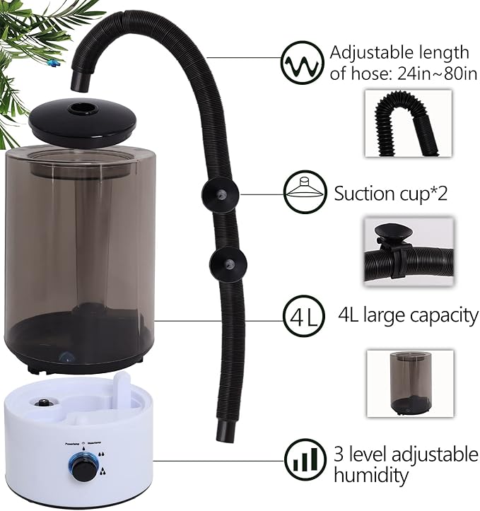 4L Reptile Humidifier Fogger with Extended Hose - Adjustable & Quiet Fogger/Mister for Chameleon, Bearded Dragon, Amphibians - Large Capacity(White)