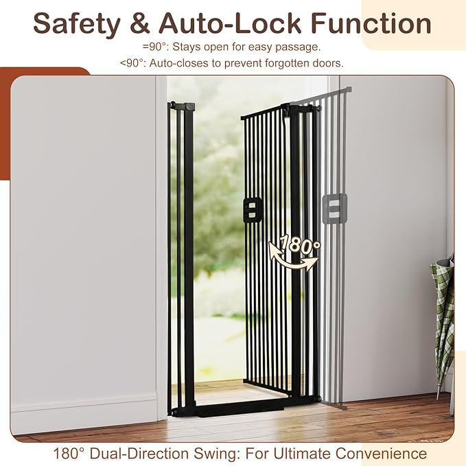 SMONTER 55" High Extra Tall Baby Gate, Safety Cat Gate for Doorways, Expands to 30.1"-34.1" Wide, Auto Close Dog Gate, No Drilling Pressure Mounted Cat Fence, Pet Gate Indoor for Stairs, Black