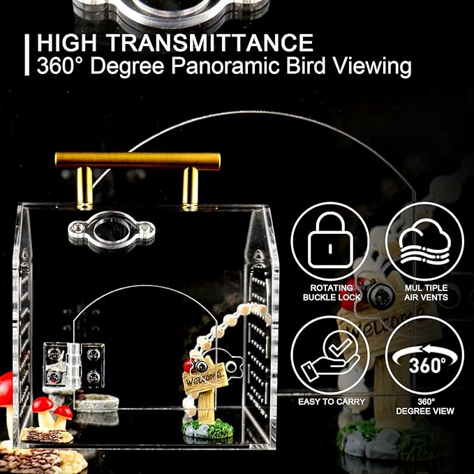 Jumping Spider Enclosure kit, Acrylic Tarantula Enclosure with Wooden Bridge, Mushroom, Pagoda Pond, Road Signs, Insect Terrarium with Handle and Magnetic Door, No Assembly Required (Medium)