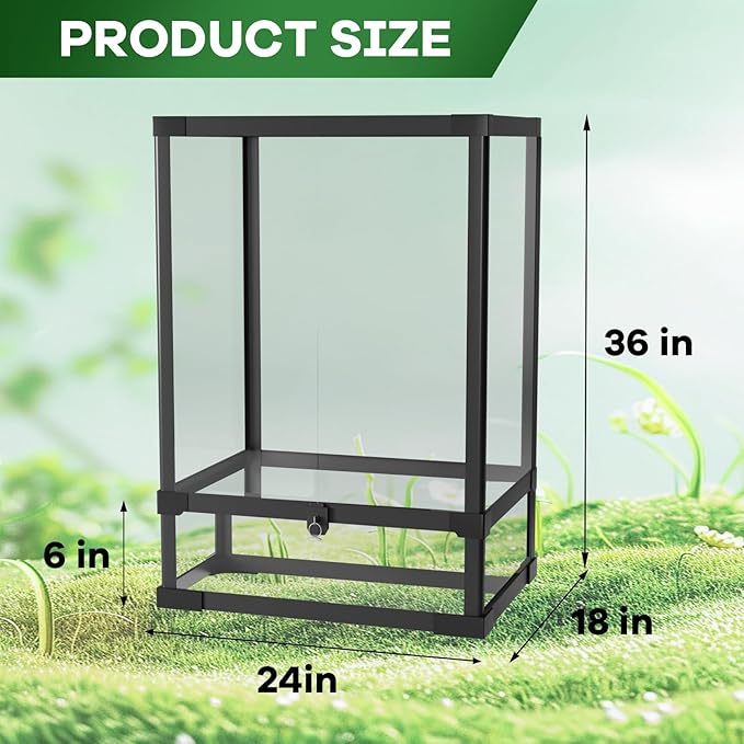 GarveeHome 67 Gallon Reptile Tall Glass Terrarium, 36" x 18" x 24", Toughened Glass Reptile Tank, Double Hinge Door & Anti Escape for Lizard Snake
