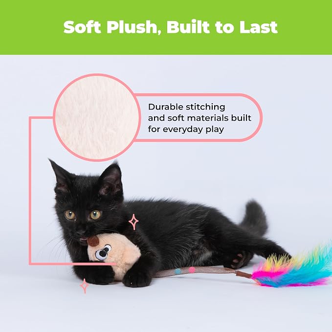 Catify Interactive Cat Toy - Squeaking Mice Set, Beige & Gray - Image 5