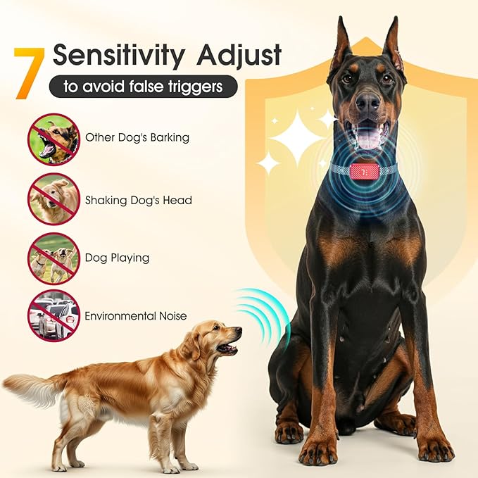Dog Bark Collar for Large Medium Small Dogs, Effective No-Bark Collar, Smart Barking Collar, Rechargeable Bark Collar with 7 Sensitivity, 3 Modes, Waterproof, Red
