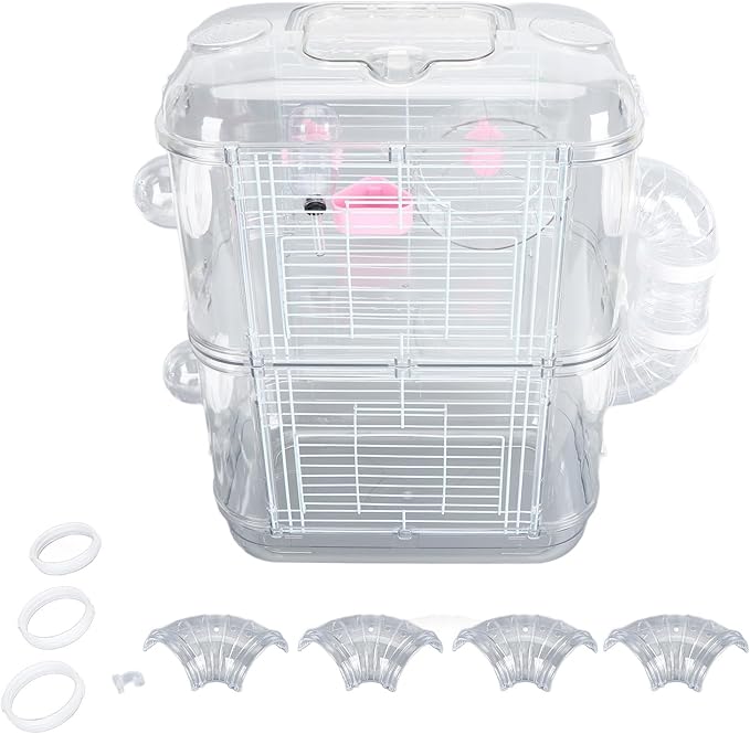 Focket Hamster Cage Small Animal Cage, Enclosure Double Layer Hamster Cages and Habitats Wire Hamster House with Multiple Locking Buckles for Hamsters Mice (2 Layer)