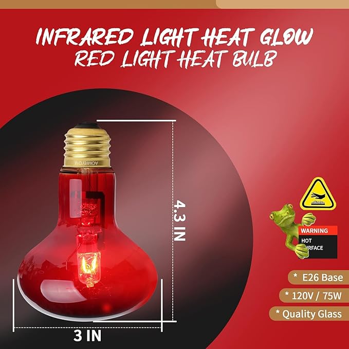 AOMRYOM 75W Infrared Basking Spot Heat Lamp Bulb Red Light Heat Bulbs for Pet Lizards Bearded Dragons Chameleons Snakes Reptiles & Amphibians - 2 Pack
