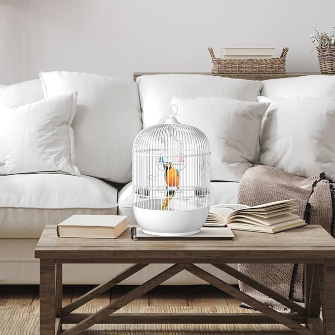 Bird Cage, Round Birdcage, Parrot Exterior Cage, Bird Carrier Cage for Birds, Round Portable Parakeet Handrail Small Bird Cage