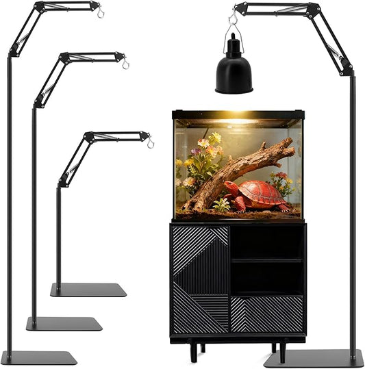 RTNLIT Reptile Lamp Stand Reptile Heat Light Stand (15.7inch to 65.9inch) with 360° Adjustable Swing Arm, Metal Bracket Floor Light Holder for Bearded Dragon Lizards Turtles Snake and Chicks