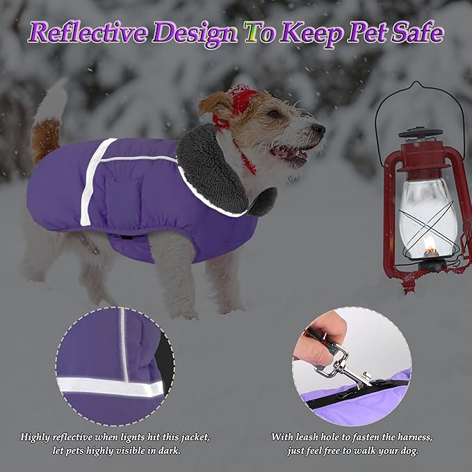 Dogcheer Warm Dog Coat, Waterproof Dog Jacket Christmas Puppy Winter Coat with Buckle, Reflective Adjustable Pet Snow Jacket Fleece Sweater for Small Medium Large Dogs - Taro Purple 2XL