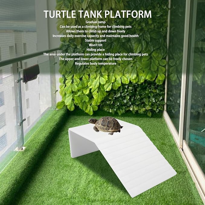 Alomejor Acrylic Basking Platform Anti Slip Slope Climbing Frame for Climbing Pets, Promotes Bone Growth, 1 Piece for Reptile Tank (S)