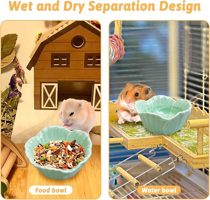 Tfwadmx 2 Pcs Ceramic Pet Hamster Bowl, Dwarf Hamster Food Bowl Feeder, Small Animal Food Dish for Guinea Pigs, Hedgehogs, Mice, Pygmy Hamsters, Robertsky'S Cheeky Mice (Cyan)