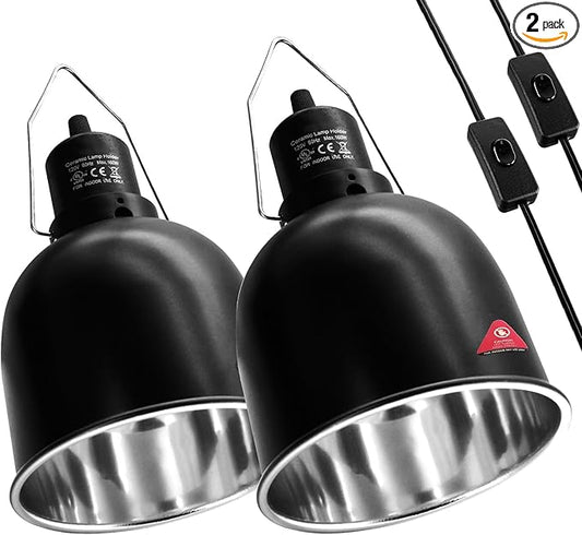 MECESOR Reptile Light Fixture, 2 Packs 5.5 Inch Deep Dome Lampshade Dimmable, Reptile Heat Lamp Fixture with Separate Switches Fit for UVB Bulb Basking Heat Bulb for Reptile Glass Terrariums