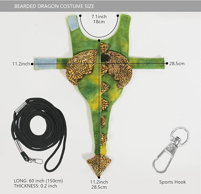 Bearded Dragon Leash and Harness Set, Beardie Carrier, Lizard Adjustable Harness with Leather Wings and Sling Bag, Reptile Small Pet Backpack Batwing Accessories (Green)