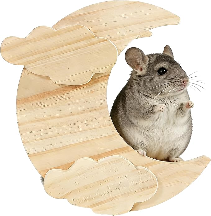 Chinchilla Hideout Wooden Hides for Guinea Pigs, Small Animal Nature Wood House Chinchilla Cage Accessories for Hamster, Squirrel, Sugar Gliders etc (Moon Shape)