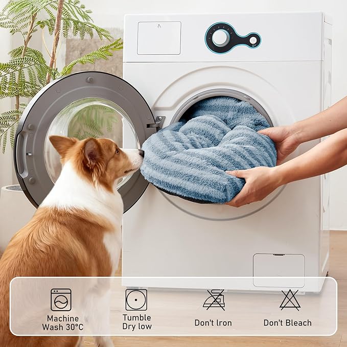FURTIME Washable Dog Bed Medium Size Dogs, Deluxe Dog Crate Beds Comfy Fluffy Kennel Pad Anti-Slip Pet Sleeping Mat, Machine Washable Dogs Pillow, 29"x21"x3", Blue