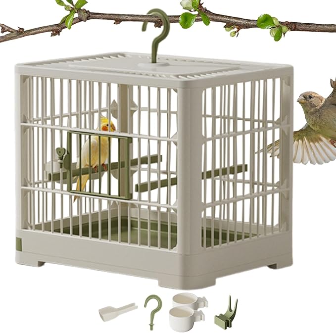 Bird Cage - Travel Bird Cage, Portable Bird Carrier | Lightweight Cage for Small Birds with Standing Pole, Detachable Tray with Hook Handle, Bird House