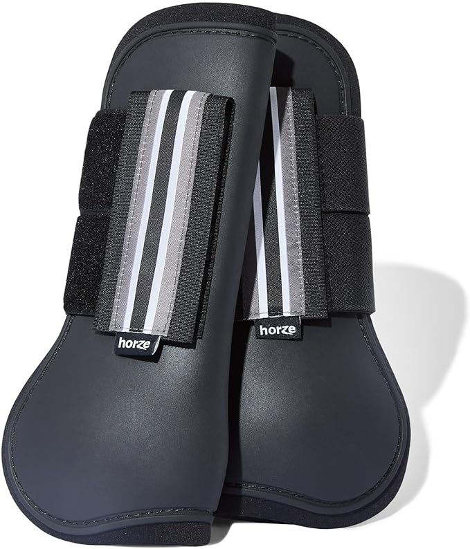 HORZE Adepto Open Front Tendon Boots | Durable Shell with Neoprene Lining - Black - Horse