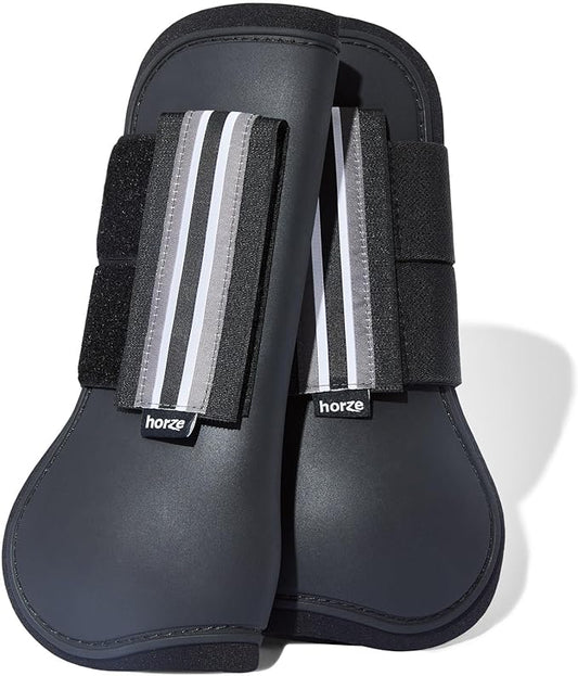 HORZE Adepto Open Front Tendon Boots | Durable Shell with Neoprene Lining - Black - Horse