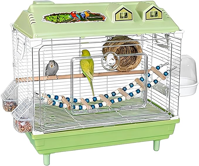 Parakeet Bird Cage, Clear Portable Cockatiel Carrier, Medium Bird with Wooden Perch, Acrylic Lightweight with Removable Tray, Pet with Travel Handle, Indoor Cage for Conures Macaws