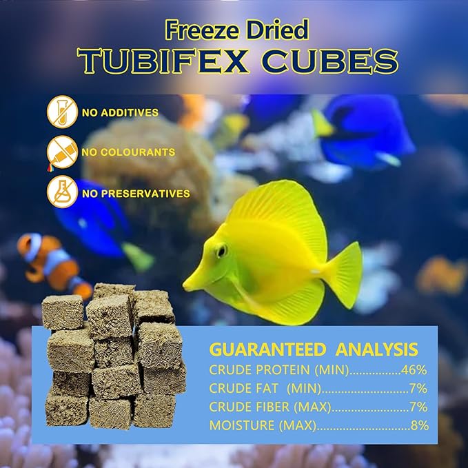 Freeze Dried Tubifex Worms Cubes 3.5 oz – High Protein Floating Fish Food Treat for Betta, Discus, Cichlids, Tropical Fish, Goldfish, Koi & Turtles