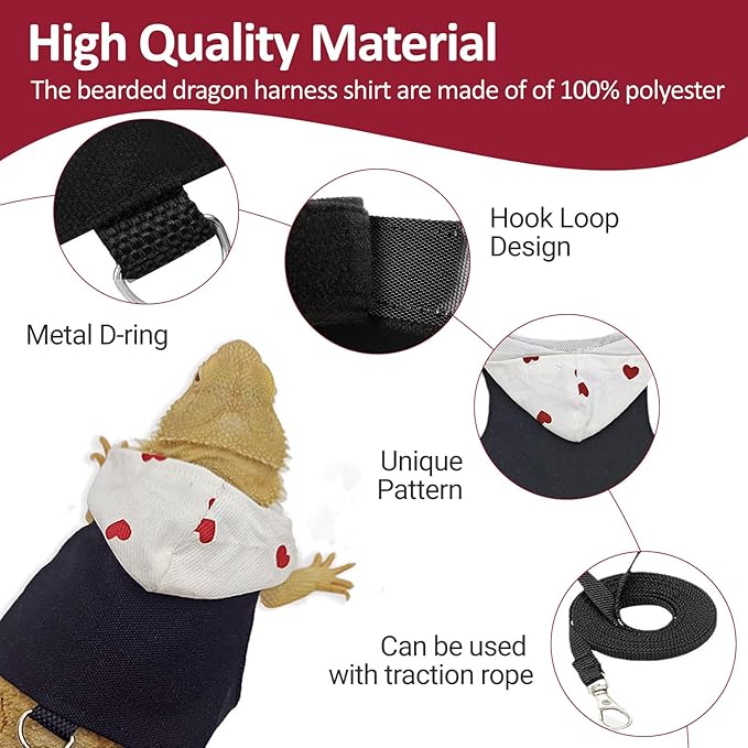 Bearded Dragon Lizard Hoodie Leash Suit Reptile pet Outdoor Chest Harness Chameleon Squirrel Leash Hooded Clothes Suitable for Bearded Dragon Lizard Reptiles（White hat）