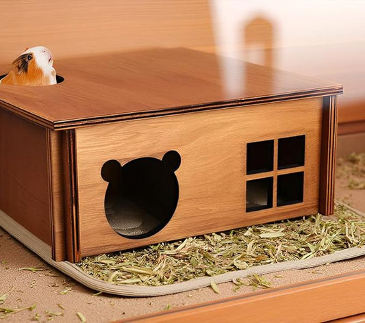 Wooden Guinea Pig Hideout, Small Animal Houses Habitats, Large Hideout House for Small Rabbit Chinchilla Gerbil, Sturdy Hamster Hideout Bed Hutch Bunny Cage