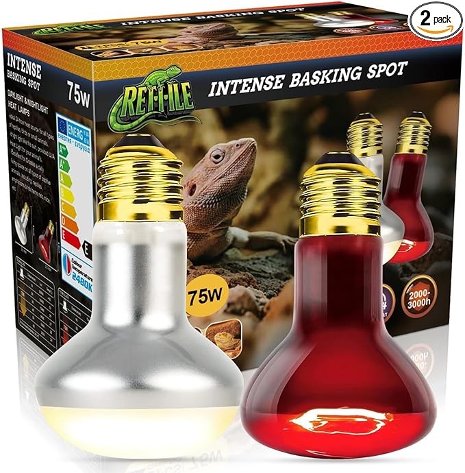 Infrared Reptile Heat Bulb Lamp 75W, 2-in-1 Day & Night Combo, Infrared Heat Lamp & UVA Sunlight Heating Lamp for Reptile Terrariums