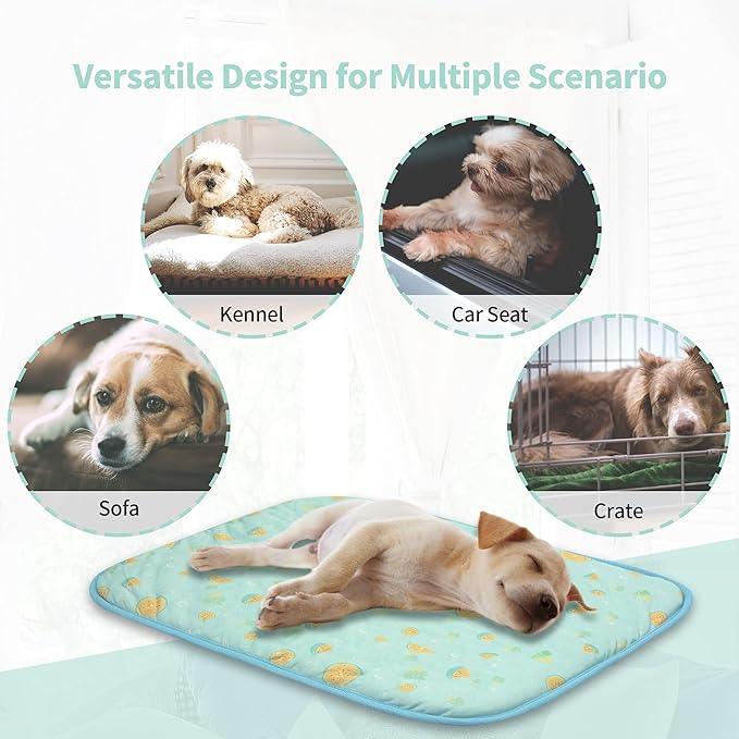 NWK Pet Cooling Mat -Q-Max>0.345 Ice Silk Cooling Mat for Dogs & Cats Portable & Washable Pet Cooling Blanket, Car Seats, Beds for Summer (Green Fruit, 27'' X 20'' X 0.3'')