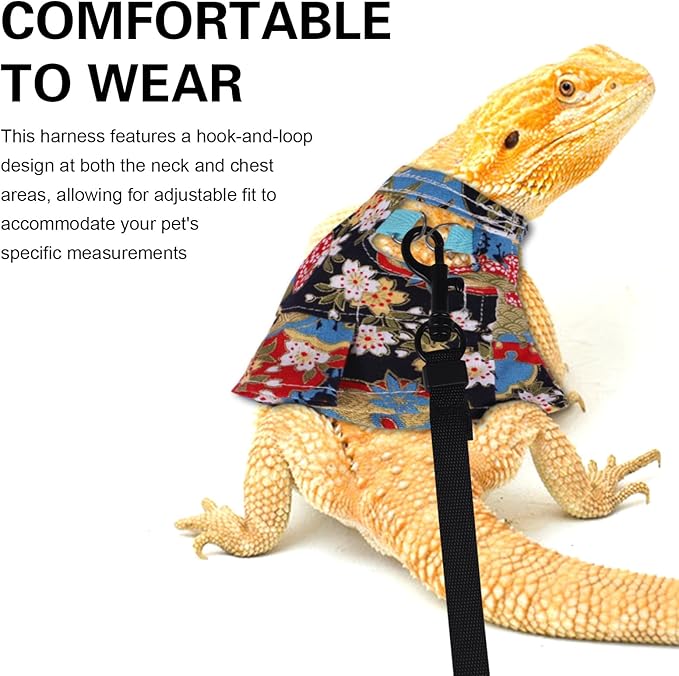 Bearded Dragon Harness and Leash Skirts Set Adjustable Reptile Lizard Leash Rope Dresses Clothes Starter Kit Accessories for Small Animal Outdoor Walking Training (Color)