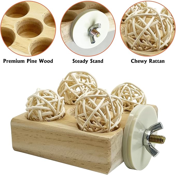 Hamiledyi Natural Wood Bird Playground Stand with 4 Large Layers - Exercise Perch and Wooden Foraging Puzzle Toys