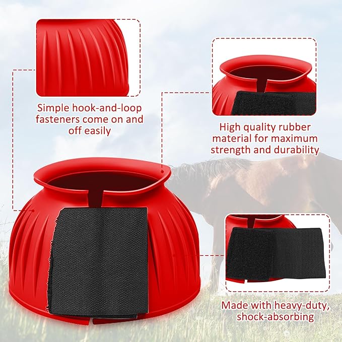 Abbylike Bell Boots for Horses 1 Pair/2 Pair Available, Protect Against Hoof Impact Trauma, Rubber Bell Boots Horse Care for Turnout, No Rub Design Wrap Hook and Loop