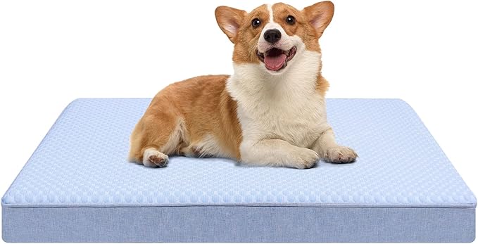 Cooling Dog Beds for Dogs, Orthopedic Memory Foam Dog Bed，Washable Pet Beds for Crate with Faux Fur Cover, Waterproof Lining, (Large: 35" x 22" x 3", Cooling Surface)