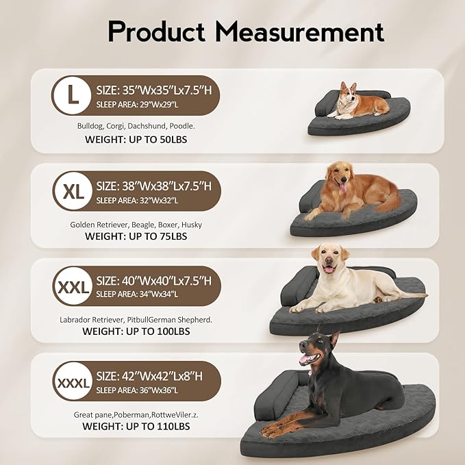 MEKIY Large Dog Bed - XL Orthopedic Egg-Crate Memory Foam Dog Beds with Removable Washable Cover, Waterproof Pet Beds with Non-Slip Bottom, Dark Grey