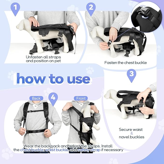 YUDODO Front Pet Carrier Backpack for Small Dogs and Cats, Secure and Breathable Mesh Travel Dog Carrier with Safety Belt, Ergonomic Support, Adjustable for Walking, Hiking (Black-Pro M)