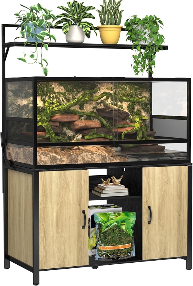 GDLF Reptile Tank Stand Terrarium Stand with Cabinet for Accessories Storage 48" X 24" Tabletop Fits up to 120 Gallon Bearded Dragon, Reptile Terrarium,Turtle Tank,Natural Wood Color