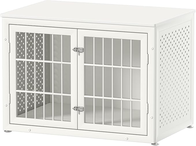 rehomerance 38" Heavy Duty Dog Crate Furniture for Large and Medium Dogs,Wooden Metal Kennel for High Anxiety Dogs, Chew Proof Pet Cage Indoor, Decorative Dog Kennel End Table, White