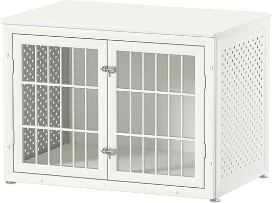 rehomerance 38" Heavy Duty Dog Crate Furniture for Large and Medium Dogs,Wooden Metal Kennel for High Anxiety Dogs, Chew Proof Pet Cage Indoor, Decorative Dog Kennel End Table, White