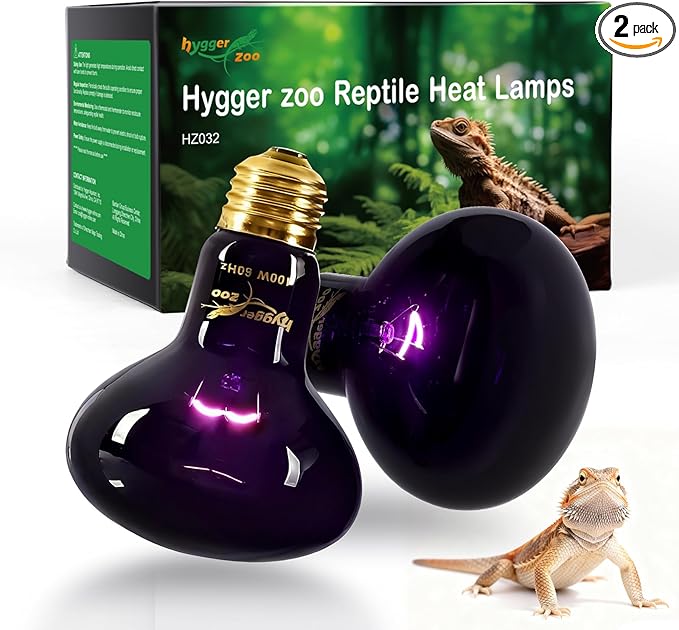 Reptile Heat Lamp, 2 Pack 100W Heat Lamp Bulbs Reptile Night Heat Bulb Basking Light for Bearded Dragon Chameleon Turtle Snake Gecko Lizard Chicken Tank Accessories, Purple